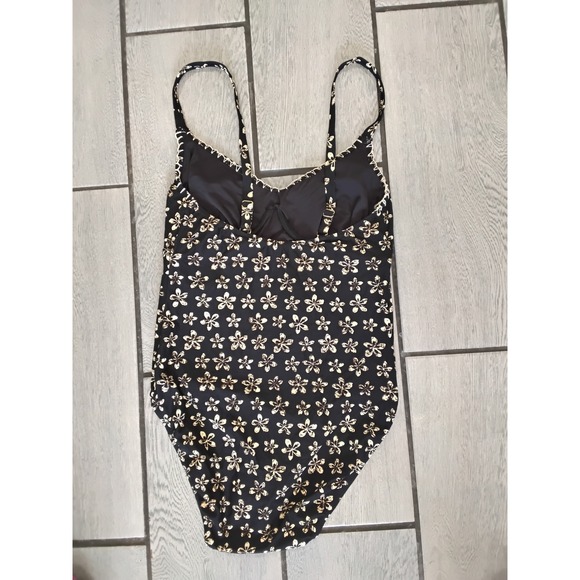 Coco Reef Bra Sized 34DD One Piece Swimsuit Black Floral Daisy Underwire V-Neck - Picture 2 of 3